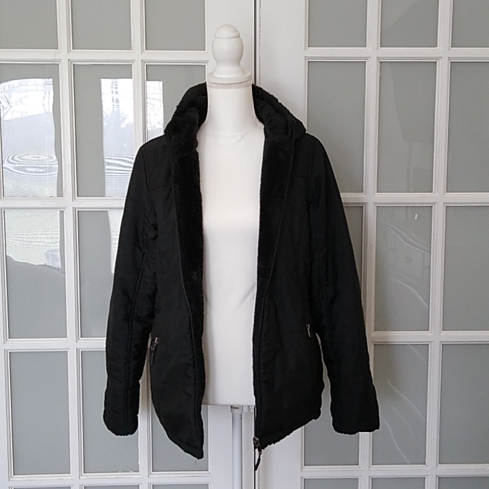 Reebok Faux Fur Reversible Black Jacket - Picture 2 of 16